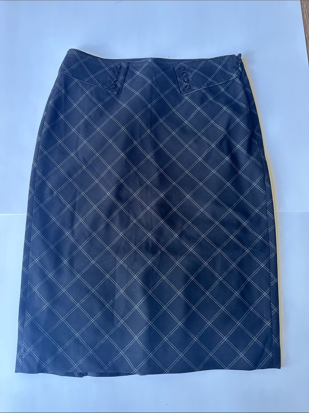 Tailored Black & White Windowpane Pencil Skirt